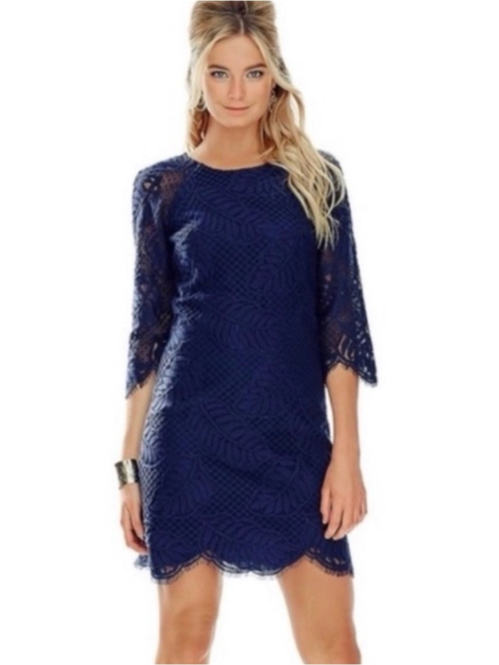 Lilly Pulitzer Rylee Shift Dress in True Navy Palm Leaf Lace Size 6